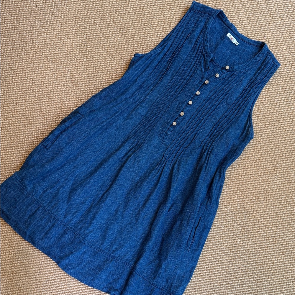 Faherty Isha Blue Linen Sleeveless Dress